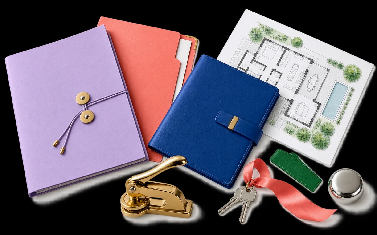 Formelle Hausbewertung mit Grundriss, Dokumenten und Siegelpresse