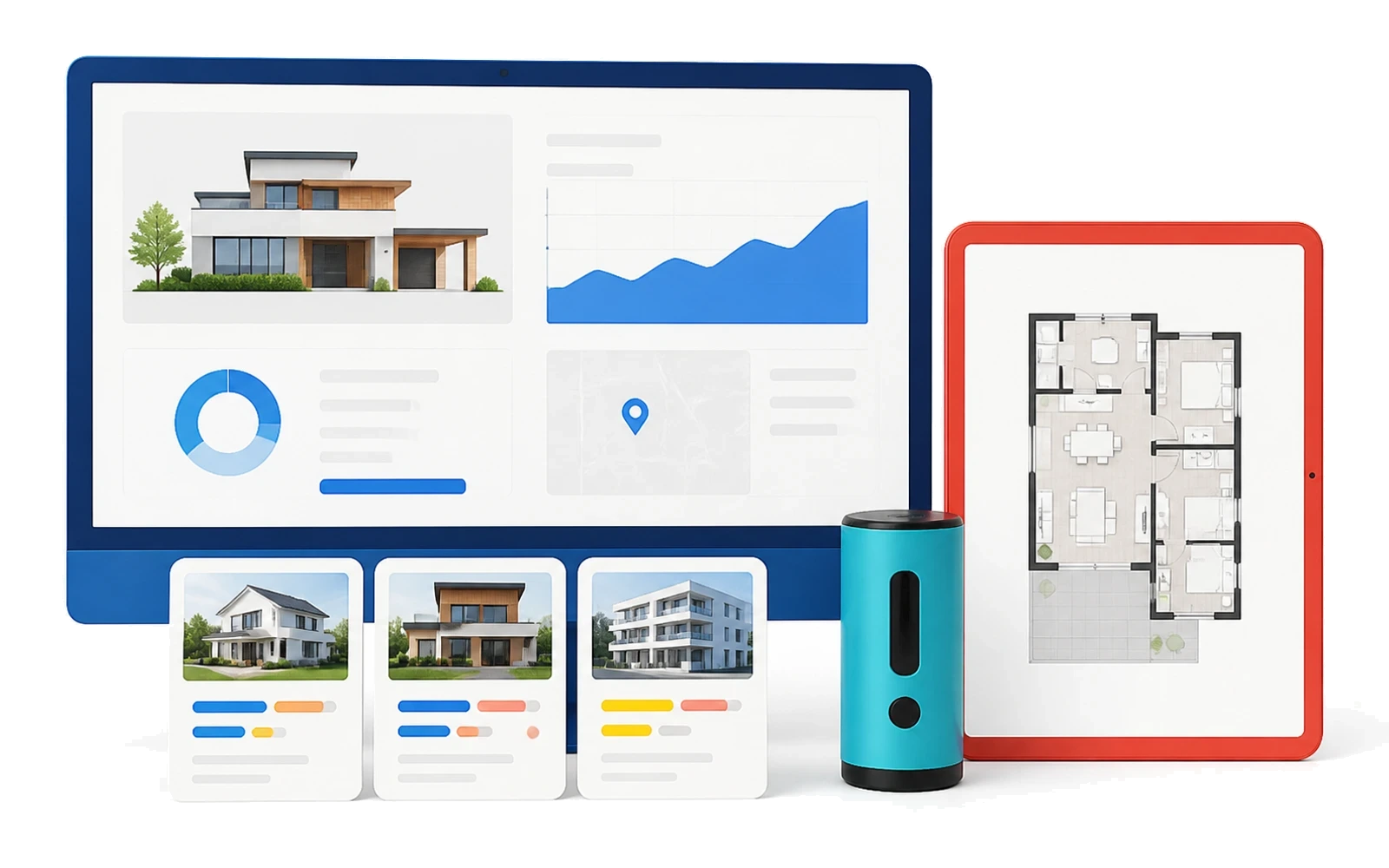 Digitale Immobilienbewertung auf Monitor und Tablet