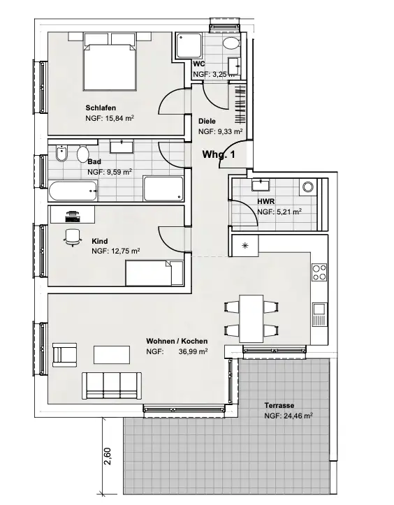 Grundriss Erdgeschoss – Variante 1