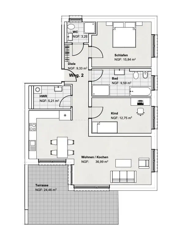 Grundriss Erdgeschoss – Variante 2
