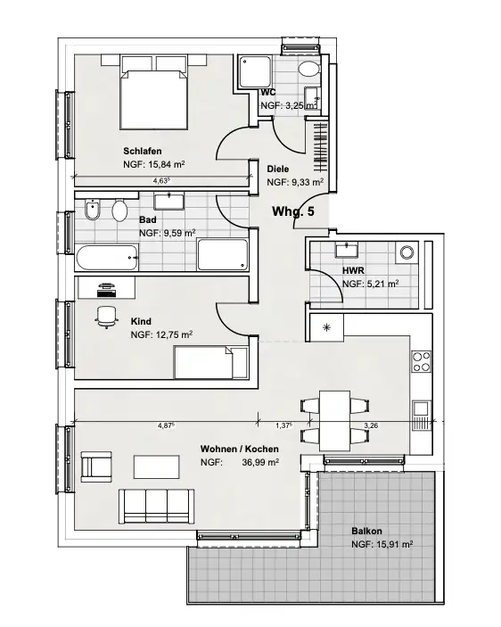 Grundriss Wohnung 2. Obergeschoss – Variante 2